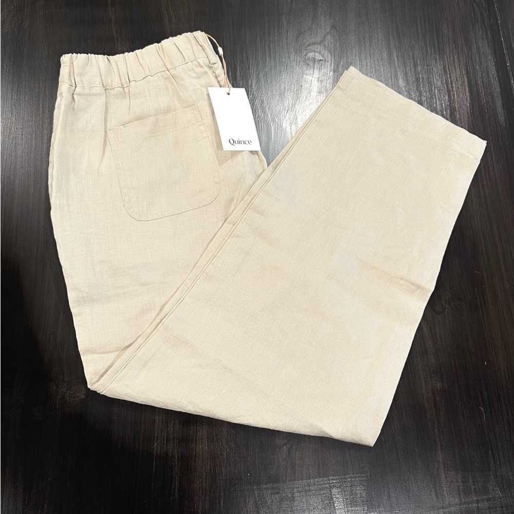 Quince 100% Linen Pants Small Beige Tan | Elastic Waist | NWT - Picture 7 of 10